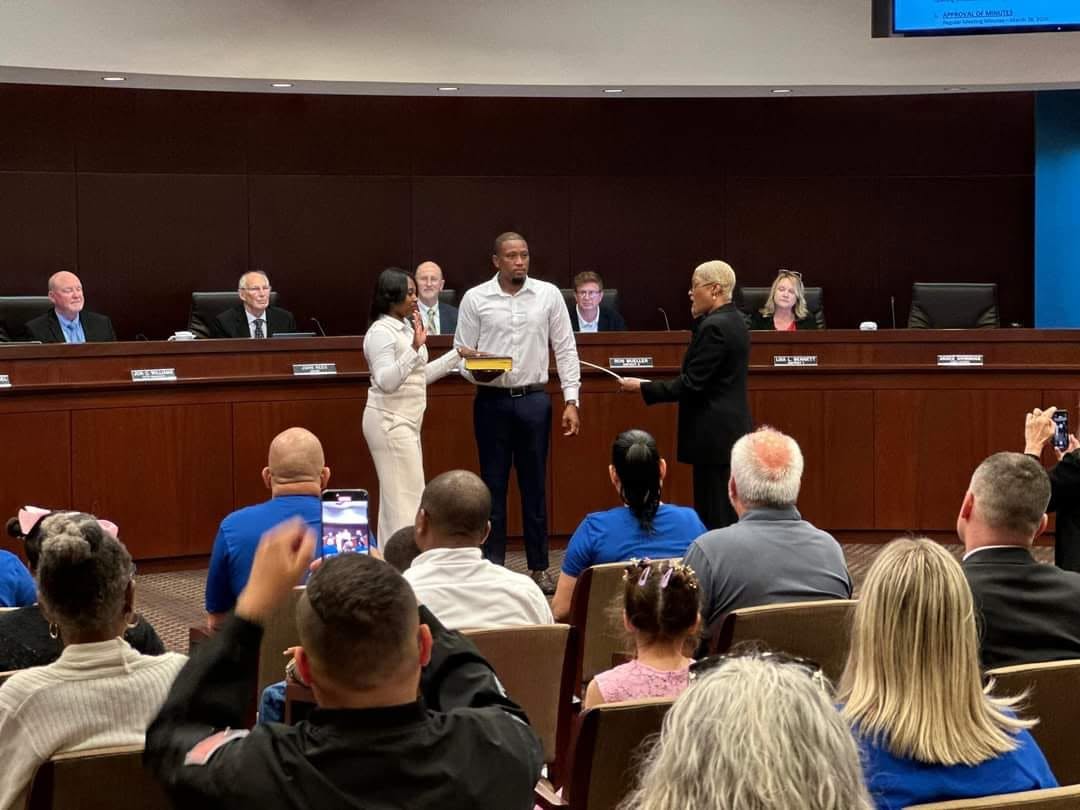 Chloe Johnson Brunson with being sworn in as Winter Garden City Commissioner at City Hall